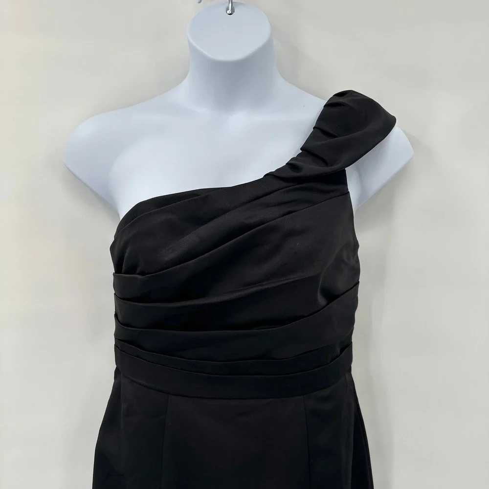 Black One Shoulder‎ Cocktail Dress 12 mini Ruched Formal Wedding Guest Classic